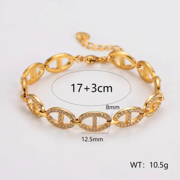 Wholesale AML Hot Sale Shiny Diamond Hollow Pig Nose 304 Stainless Steel 18K Gold Plated Couple Bracelet
