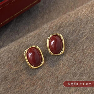 A2696 gold-retro hong kong style red dripping glaze earrings