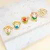 Wholesale New Fashion Design 304 Stainless Steel Furnace Electroplated 18K Real Gold Dried Flower Resin Heart Open Ring