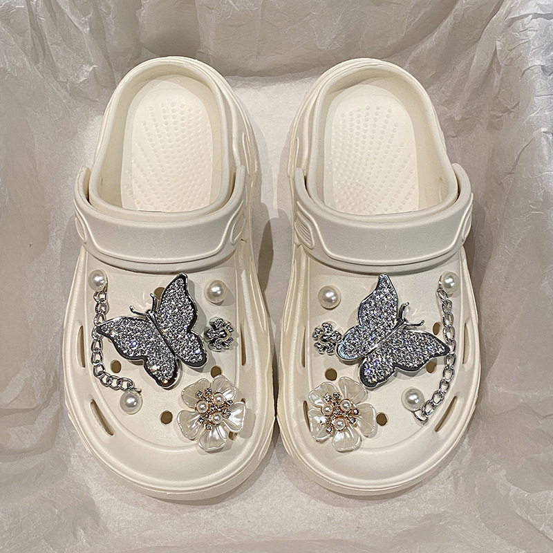 Wholesale Dung-feeling Hole Shoes Women's 2024 New Summer Outer Wearing Thick-soled Height-increasing Sandals for Couple's Beach Baotou Sandals