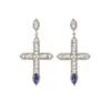 Wholesale Gold Cross Drop Earrings For Women Featuring Copper Material And 304 Stainless Steel Ear Pins With Zircon Inlay