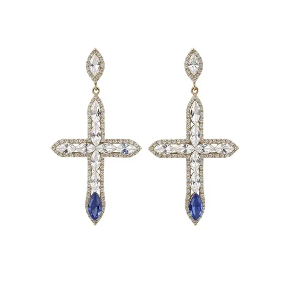Wholesale Gold Cross Drop Earrings For Women Featuring Copper Material And 304 Stainless Steel Ear Pins With Zircon Inlay