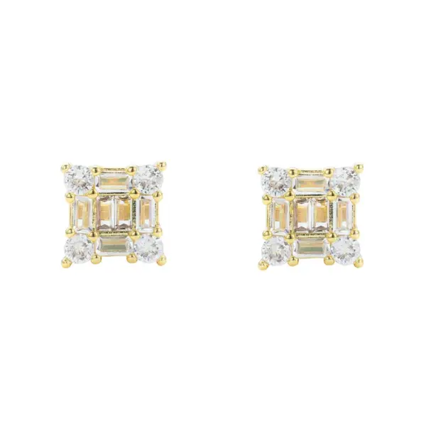 Wholesale Square Zircon Stud Earrings Women's Simple Mix Match Copper Hiphop Style Ear Jewelry Print Other