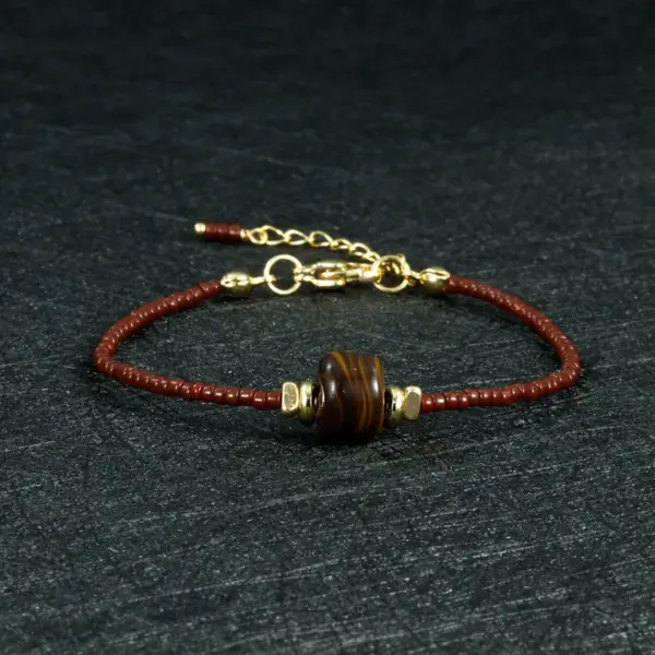 Wholesale Geometric Beaded Chain Bracelet With 18K Real Gold Plated Glass Beads, 0.03µm Thickness, Unisex Design