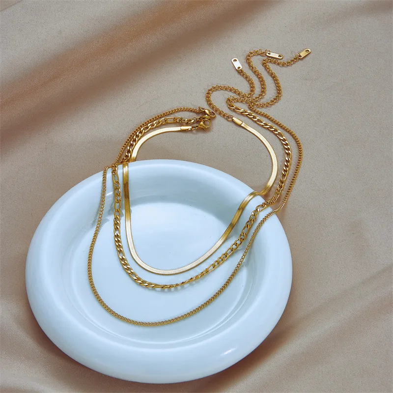 Wholesale Jewelry Fashion Solid Color 304 Stainless Steel 18K Gold Plated Plating Chain Stainless Steel Necklaces