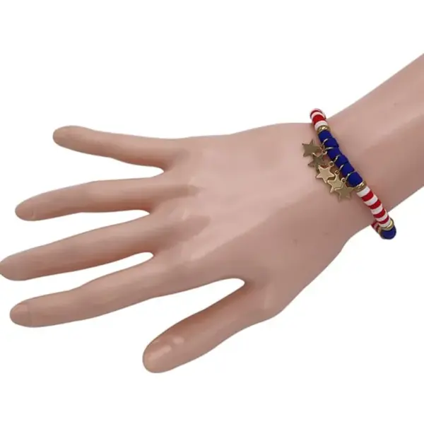 Wholesale Colorful Soft Clay Bracelet Independence Day Red White Blue Simple Versatile Stackable Women's Star Pattern Jewelry