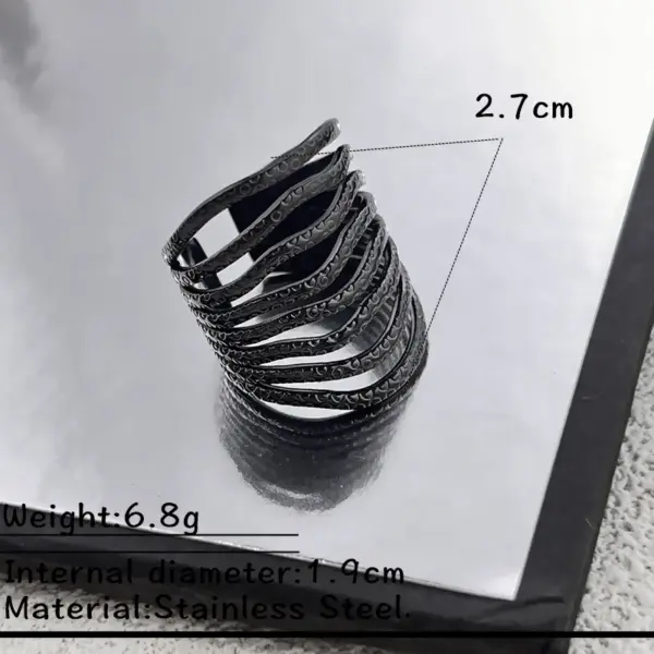 Wholesale Stainless Steel Snake Skin Style Ring Black Bat Lip Design Halloween New Arrival Non-Fading Couple Unisex Adjustable Open Ring