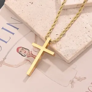 Cross Hemp Flowers Chain Necklace (Gold)【Length: 600mm】 / 1 Strand/Package
