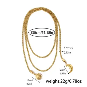 Gold / 130cm / 1 Piece Sun and Moon Pendant Long Necklace
