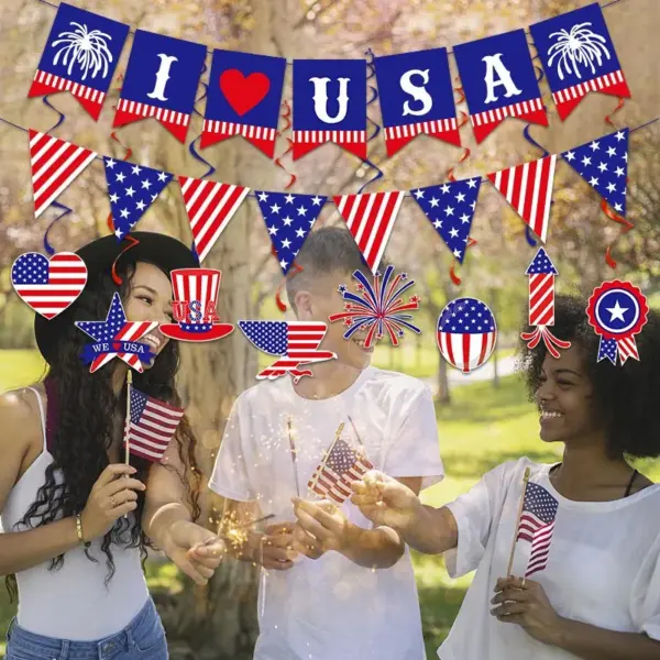 Wholesale American Independence Day Party Decoration Spiral Flags Bunting Hanging Decorations Holiday Party Arrangement Paper Materials