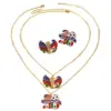 oly-5311f76e7ac1ea935d8c96e7cbb86e75 Wholesale Unisex Jewelry Set Featuring Mexican Flag Pattern With KC Golden Plated Alloy And Enamel On Cable Chain, 0.03µm Thickness