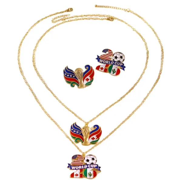 oly-5311f76e7ac1ea935d8c96e7cbb86e75 Wholesale Unisex Jewelry Set Featuring Mexican Flag Pattern With KC Golden Plated Alloy And Enamel On Cable Chain, 0.03µm Thickness