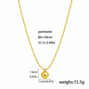 Gold / 80+10cm / 1 Piece of Round Bead Pendant Necklace