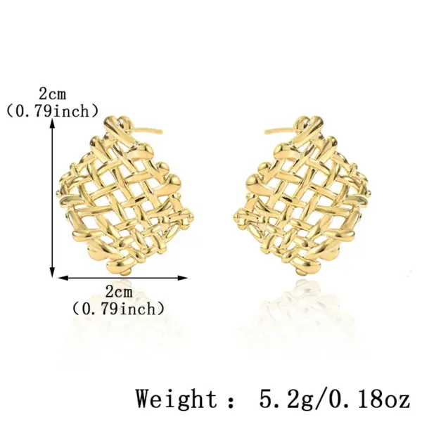 Wholesale Three-dimensional Geometric Stud Earrings For Women, Electroplated Copper With 0.01µm Golden Plated Coating