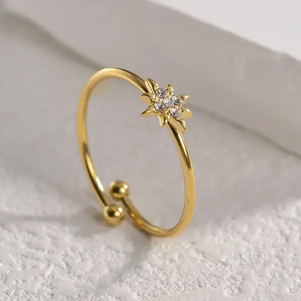 Wholesale PVD Coated Real Gold Plated 18K Solid Color 304 Stainless Steel Ball 201 Elegant Simple Style Commute Waterproof Non Tarnish Open Ring