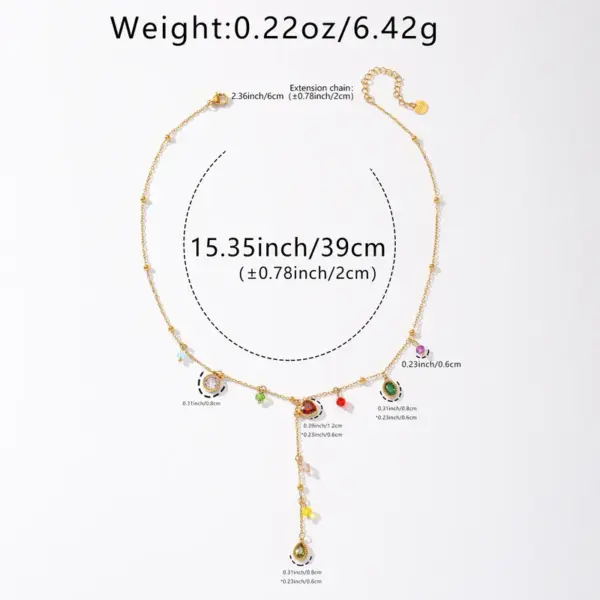 Wholesale 1-piece Gold Stainless Steel Material Gold Colorful Diamond Heart Stone Holder Water Drop Tassel Colorful Bead Positioning Women's Fashion Necklace Suitable For Banquets And Parties