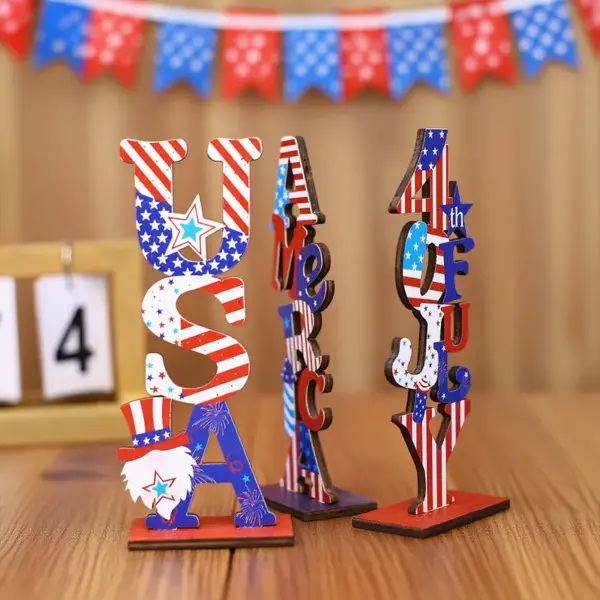 Wholesale 71 Independence Day Cartoon Letter Wooden Decorations American National Day Scene Decoration Props Holiday Party Wooden Materials