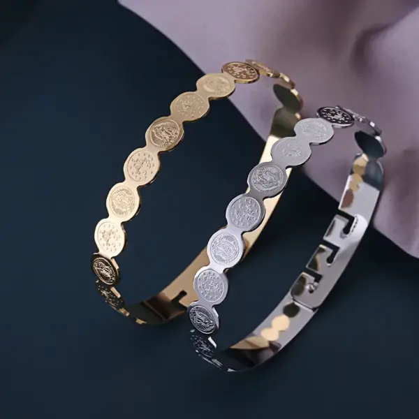 Wholesale 304 Stainless Steel Round Virgin Mary Plating Bangle
