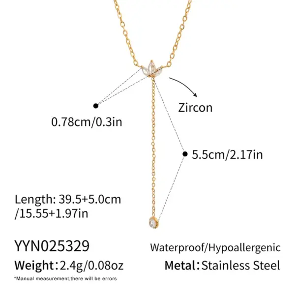 Wholesale 201 Stainless Steel Zircon Petal Tassel Circle Necklace Sweater Chain Niche High-End Daily Matching Jewelry For Women Eco-Friendly Waterproof Elegant Luxurious Vacuum Electroplating Furnace Plated With 18K Real Gold
