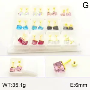 Gold / 6mm Cubic Colorful Crystals / 12 Pairs/Box