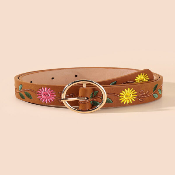 oly-538b58e00ab5182309aee330251c9a84 Wholesale Belt for Women with Chrysanthemum Embroidered Bottom Round Buckle 2.7 Versatile Fashion Personalized Factory Direct Supply Casual and Versatile
