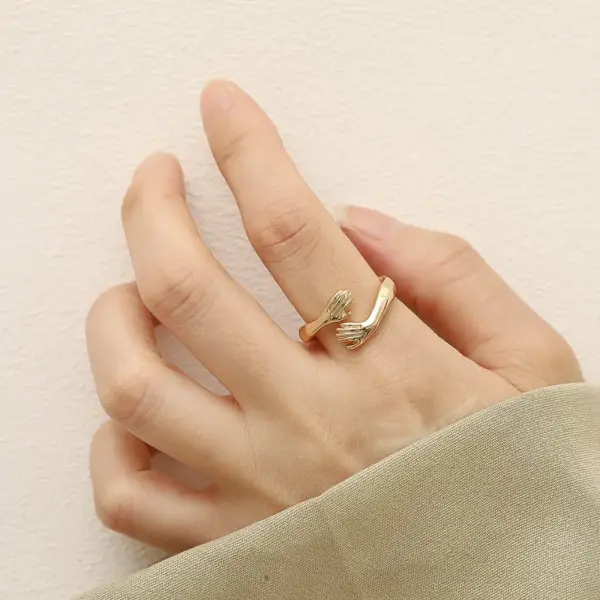 Wholesale Copper 14K Gold Plated White Gold Plated IG Style Modern Style Simple Style Plating Hand Hug Open Rings