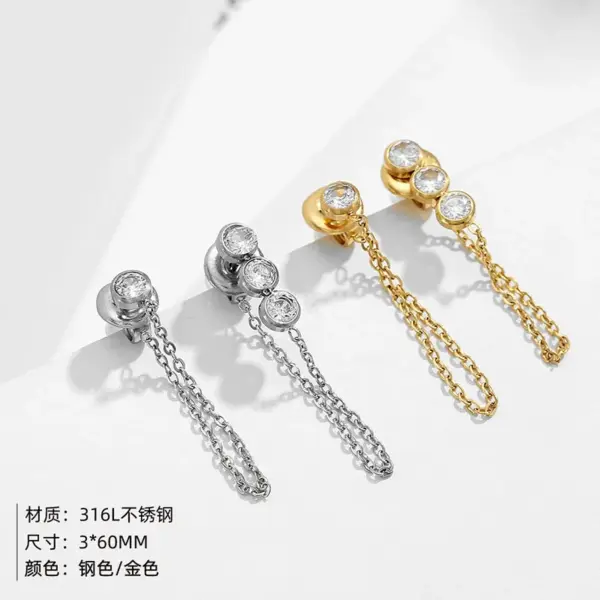 Wholesale Unisex Rectangle Earrings In 316 Stainless Steel With 14K Real Gold Plated PVD Coating And Zircon Inlay