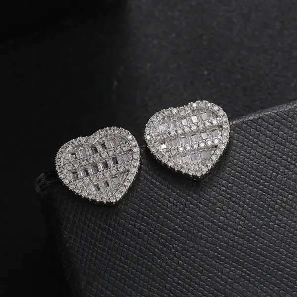 Wholesale New Love Heart Shaped Earrings Five Layers Full Zircon Round Square Mixed Style Copper Material Unisex Hip Hop Style Jewelry