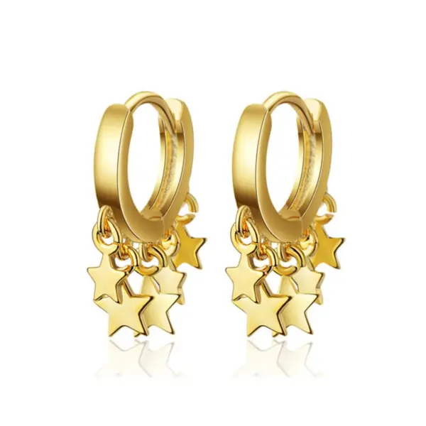 Wholesale Three-dimensional Star Earrings For Women In Golden Plated Copper With 0.01µm Electroplated Coating