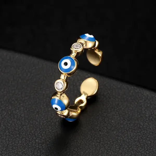 Wholesale Unisex Eye Pattern Enamel Ring In Copper With Zircon Inlay, Featuring Hip-Hop Style