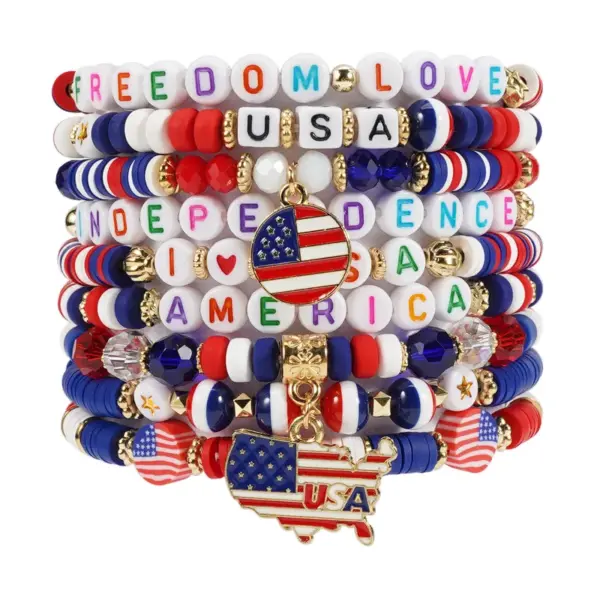 oly-53cc78f7ab247e906db06b2a19fe1d2d Wholesale Patriotic Independence Day Flag Bracelet Veterans Day Bracelet Geometric Imitation Pearl