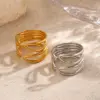 Wholesale Ion Plating (IP) 18K Gold Plated Lines 304 Stainless Steel Casual Hip-Hop Rock Waterproof Non Tarnish Open Rings - Nihaojewelry