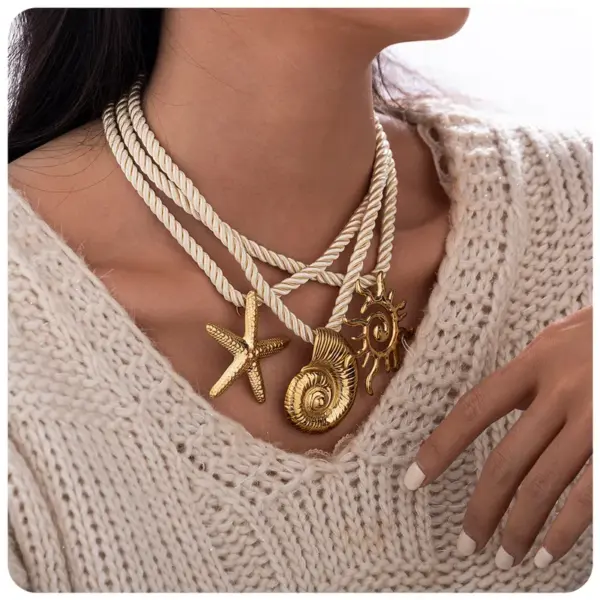 Wholesale Ion Plating (IP) 18K Gold Real Gold Plated Sun Starfish Conch 304 Stainless Steel Vacation Marine Style Waterproof Non Tarnish 304 Stainless Steel Lobster Trigger Clasp Closure Pendant Necklace