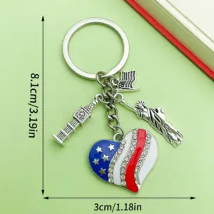 [White K Blue American Independence Day Pointed Diamond Heart Flag Statue of Liberty Keychain] - 14.5g - ER1654