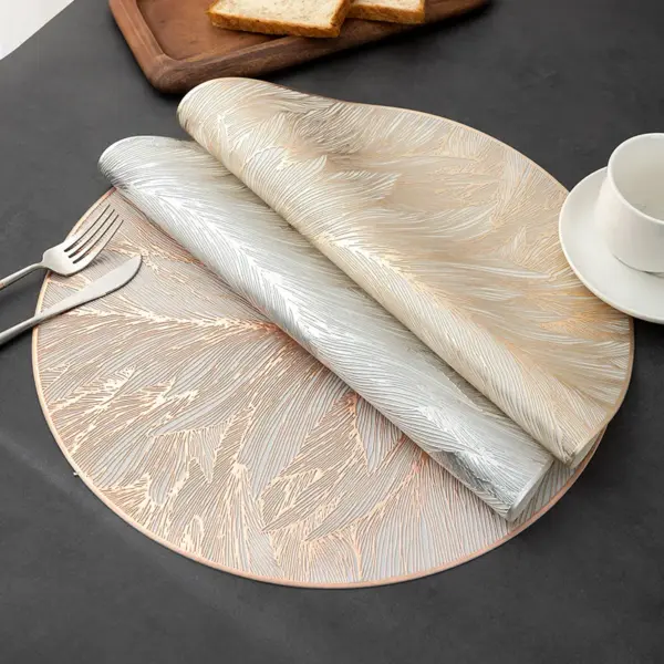 Wholesale Gold Foil Dining Mat PVC Waterproof Oil Resistant Table Pad Modern Simple Style Floral Pattern Heat Insulation Dinner Mat