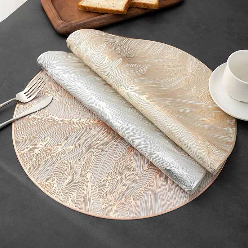 Wholesale Gold Foil Dining Mat PVC Waterproof Oil Resistant Table Pad Modern Simple Style Floral Pattern Heat Insulation Dinner Mat