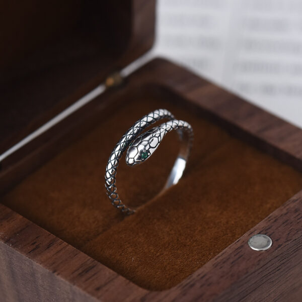 oly-540fad998bfa371df8c1b89e5530814f Wholesale S925 Sterling Silver Green Eye Snake Zodiac Snake Ring for Men and Women National Fashion Ethnic Style Personalized Creative All-match Open Ring