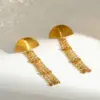 oly-54100f27a8dc631f60dad179ab331ab5 Wholesale Roman Style Sector Earrings For Independence Day, 304 Stainless Steel With 18K Real Gold Plated Coating 0.03µm Featuring Pearl Inlay
