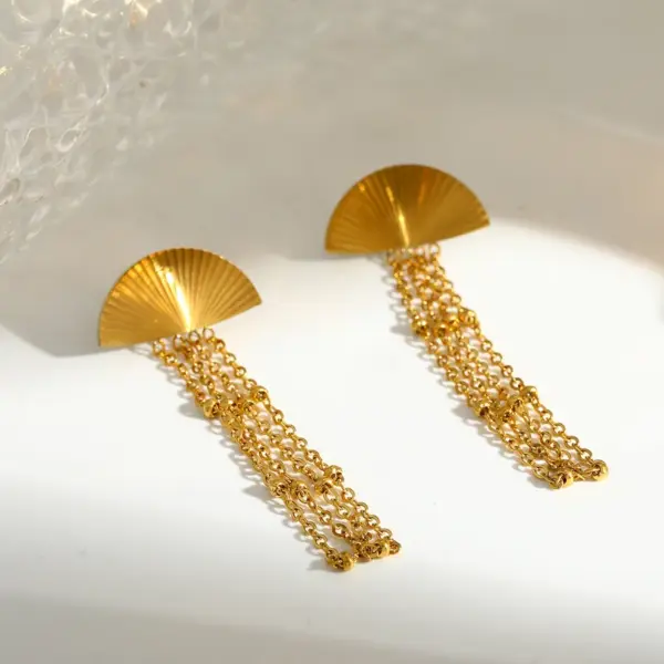 oly-54100f27a8dc631f60dad179ab331ab5 Wholesale Roman Style Sector Earrings For Independence Day, 304 Stainless Steel With 18K Real Gold Plated Coating 0.03µm Featuring Pearl Inlay