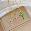 Wholesale Real Gold Plated 304 Stainless Steel PVD Coated Zircon Cross Waterproof Non Tarnish Simple Style Coffee Bean Chain Pendant Necklace For Unisex