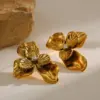 Wholesale Electroplated Flowers Stud Earrings In 18K Real Gold Plated 304 Stainless Steel With PVD Coated 0.03µm Thickness