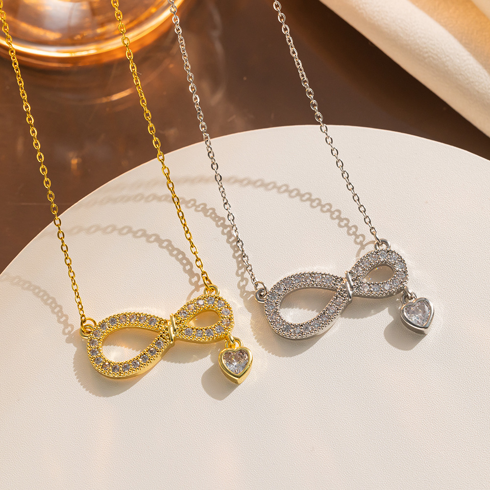 Wholesale Simple, stylish, and unique figure-eight shaped heart-shaped zircon necklace; versatile and elegant women's necklace; a Valentine's Day gift
