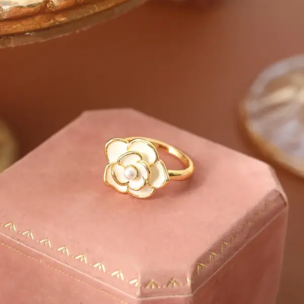Wholesale French Gentle Tea Rose Ring Women's High-End Sensation Small Audience Design Luxury Fragrance Style Open Fairy Ring