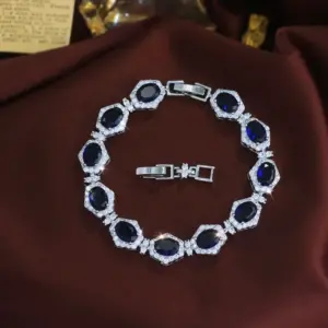 Wholesale Geometric Waterproof Non Tarnish Copper Bracelet For Women With Rhodium Plating And Zircon Inlay Featuring Tennis Chain