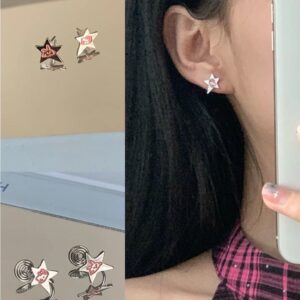 Wholesale Pink silver star rabbit ear clip women's unique earrings niche design high-grade earrings