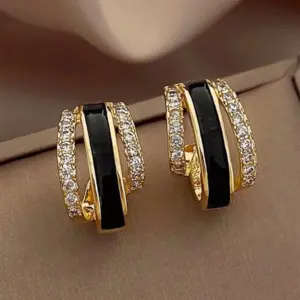 Wholesale Geometric Epoxy Earrings For Women In Copper With KC Golden Plated Water Plating And Zircon Inlay