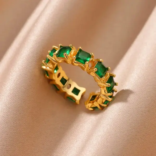 Wholesale Elegant Natural Stone Open Stainless Steel Ring Vintage Style Zirconia Finger Ring Luxury Sensation