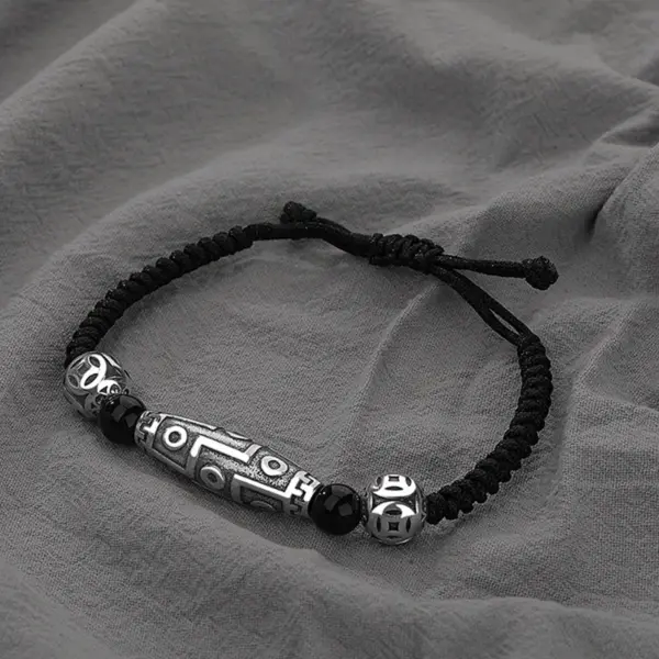 Wholesale Vintage Lulu Men's Bracelet Handmade Woven Beads Black Rope Simple British Style Geometric Copper Bracelet