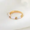 Wholesale Women’s Open Copper Ring With 14K Real Gold Plating And Zircon Inlay Featuring Enamel Color Detail