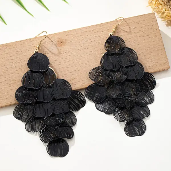 Wholesale Bohemian Dyed Black Tassel Leaves Ear Hook Earrings For Women In KC Golden Plated Alloy